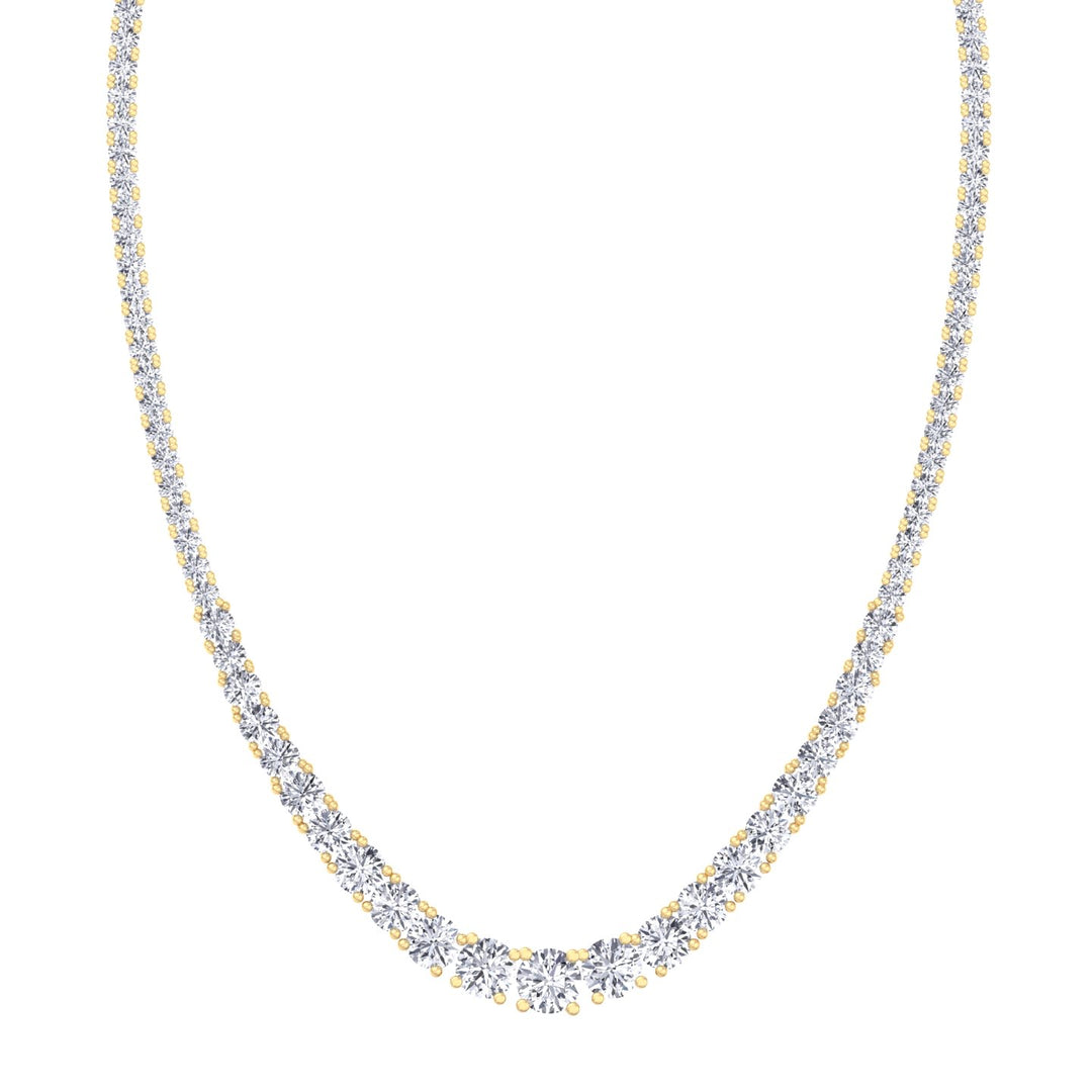 Adjustable 4-Prong Graduated Natural Diamond Tennis Necklace Yellow Gold 18K