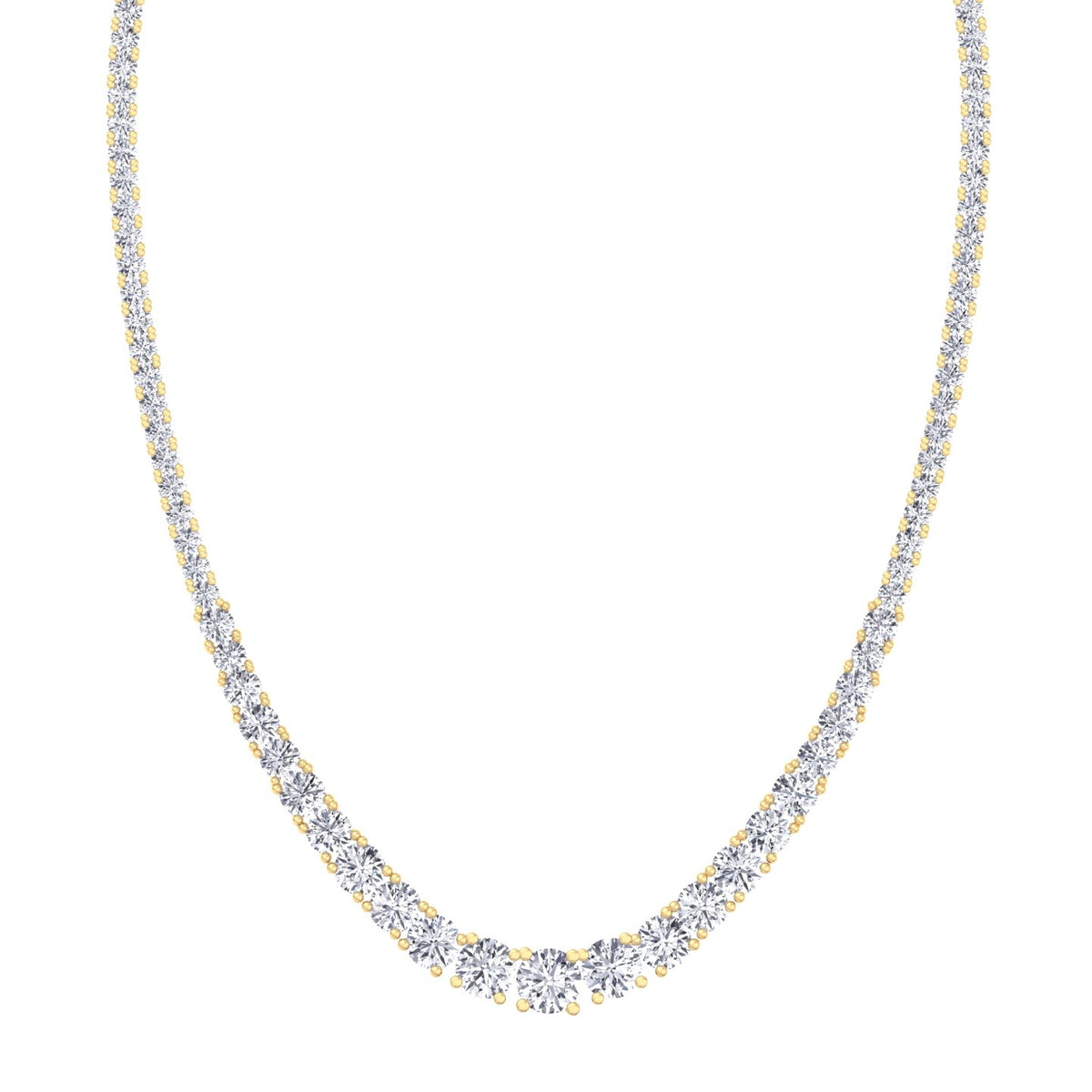 Adjustable 4-Prong Graduated Natural Diamond Tennis Necklace Yellow Gold 18K