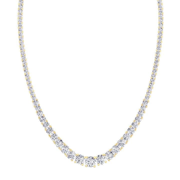 Adjustable 4-Prong Graduated Natural Diamond Tennis Necklace Yellow Gold 18K