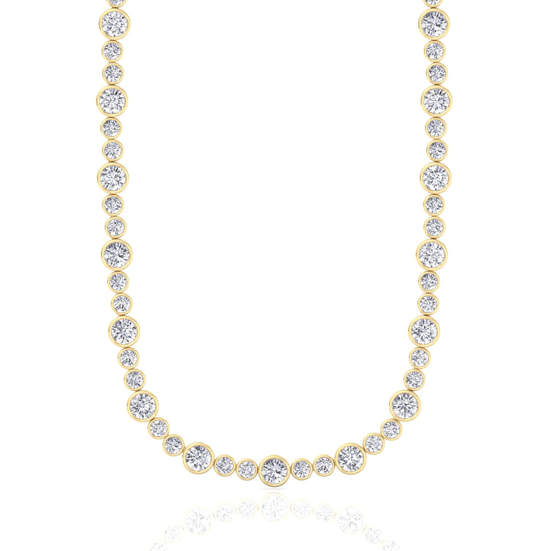Alternating Size Bezel Set Natural Diamond Tennis Necklace Yellow Gold 18K