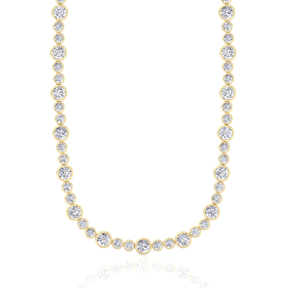 Alternating Size Bezel Set Natural Diamond Tennis Necklace Yellow Gold 18K