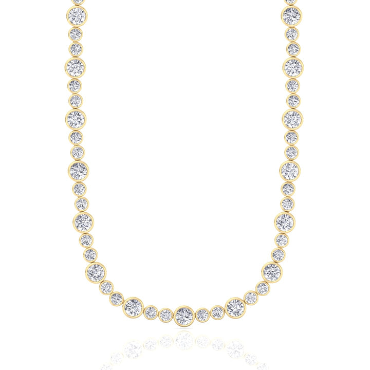 Alternating Size Bezel Set Natural Diamond Tennis Necklace Yellow Gold 18K