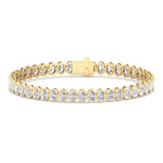 Bezel set oval natural diamond tennis bracelet 18K yellow gold