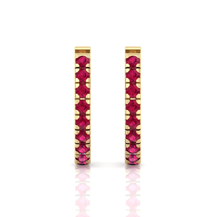 Natural Red Ruby Round Shape Huggie Hoop Earring Yellow Gold 18K