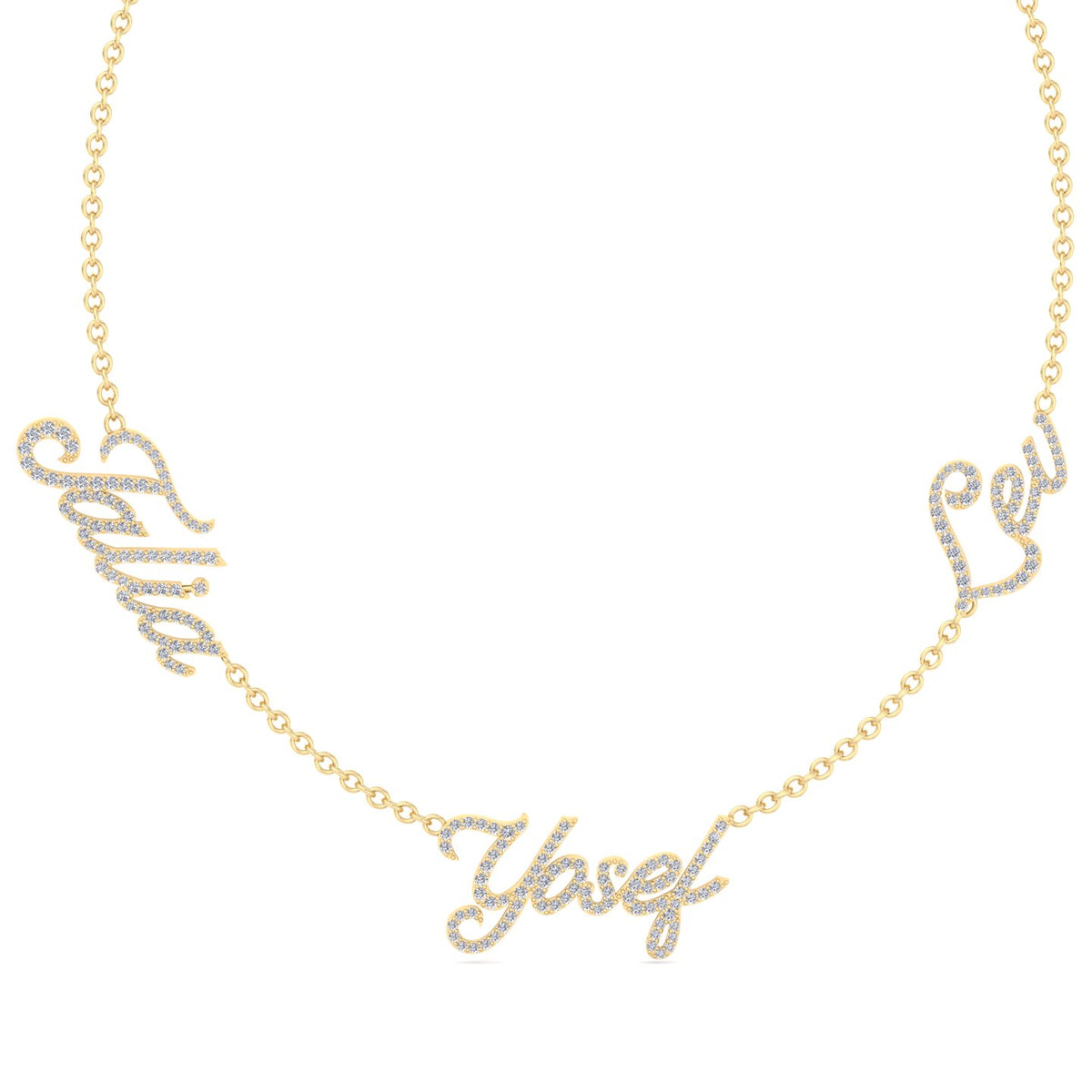 1.50CT T.W. Custom 3 Name Diamond Necklace - Gem Jewelers Co