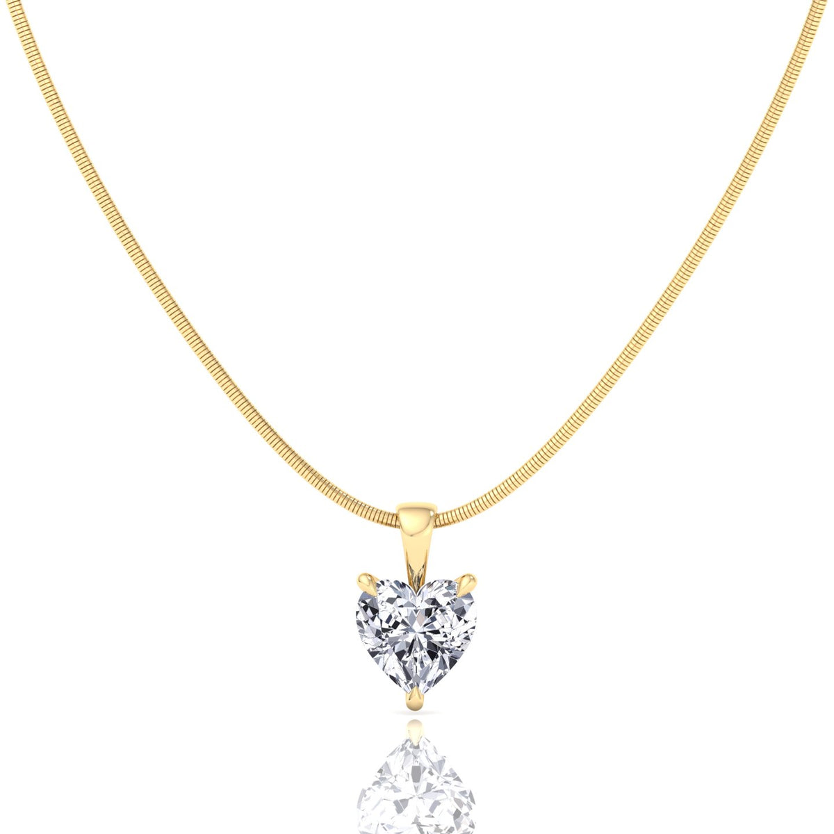 Heart Shape Natural Diamond Necklace Pendant on Luxe Omega Chain - 14K - GJ