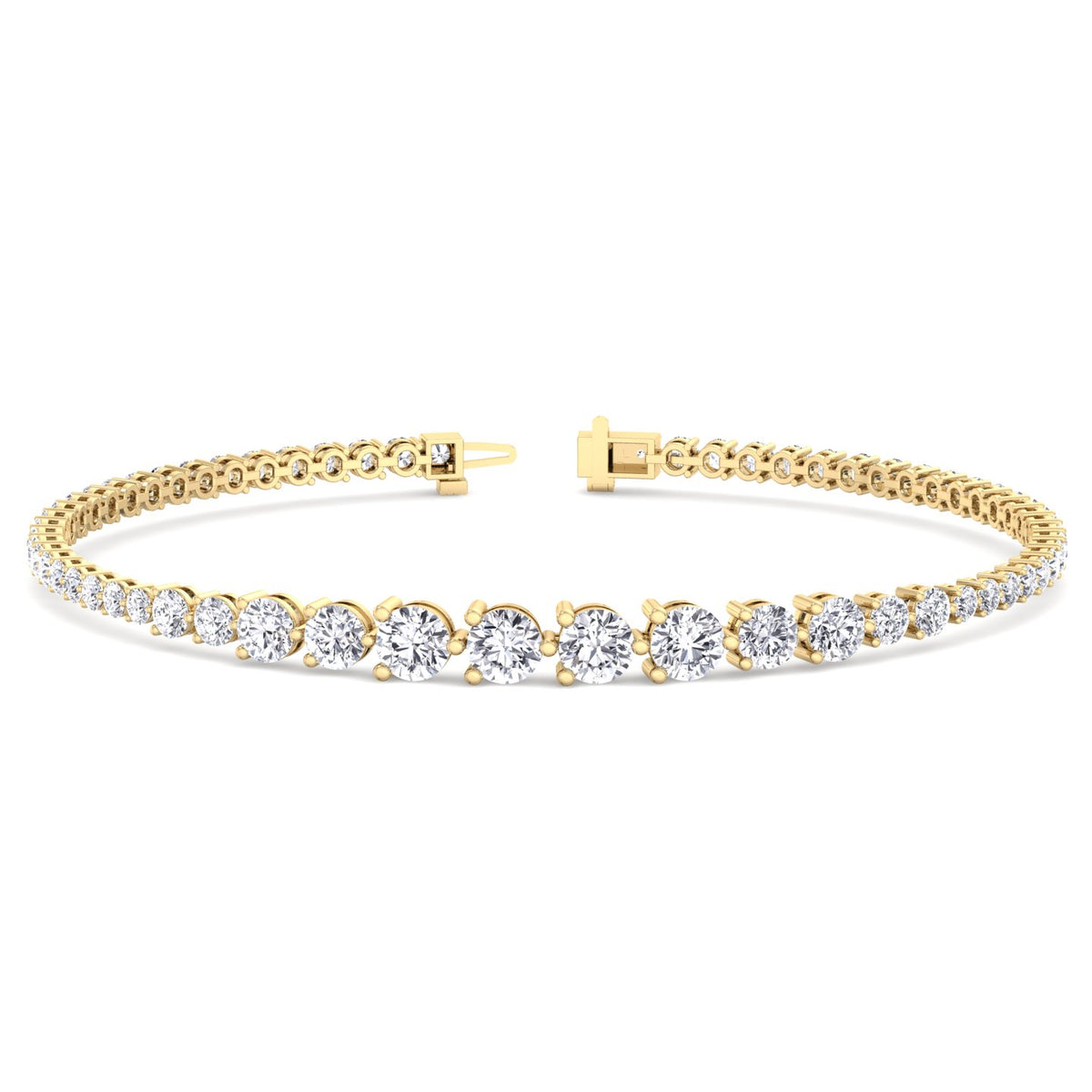 3-Prong Graduated Natural Diamond Tennis Bracelet Yellow Gold