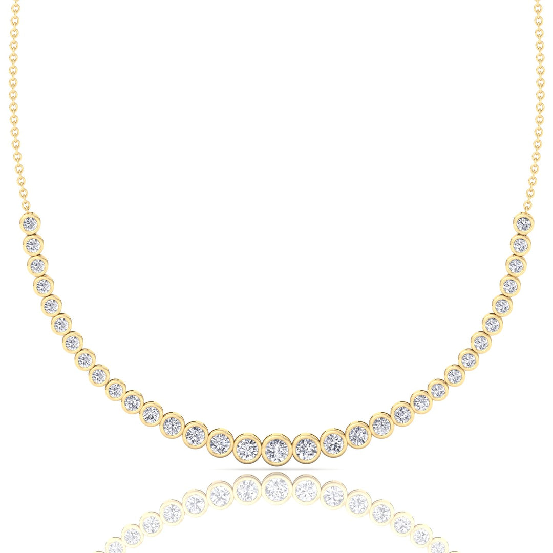 Halfway Graduated Bezel Set Natural Diamond Tennis Necklace Yellow Gold 18K