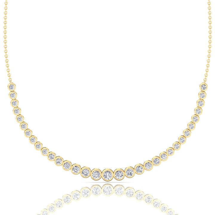 Halfway Graduated Bezel Set Natural Diamond Tennis Necklace Yellow Gold 18K