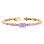 Pierra - Single Stone Emerald Shape Natural Pink Sapphire Tennis Bracelet - Gem Jewelers Co