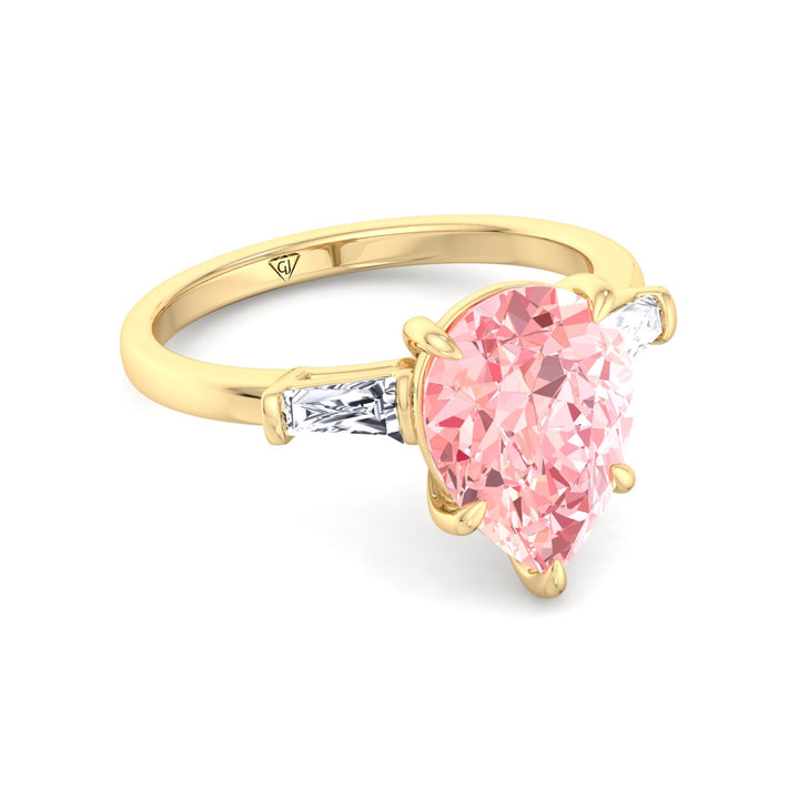 Denise - Pear Shape Pink Diamond Engagement Ring with Tapered Baguettes