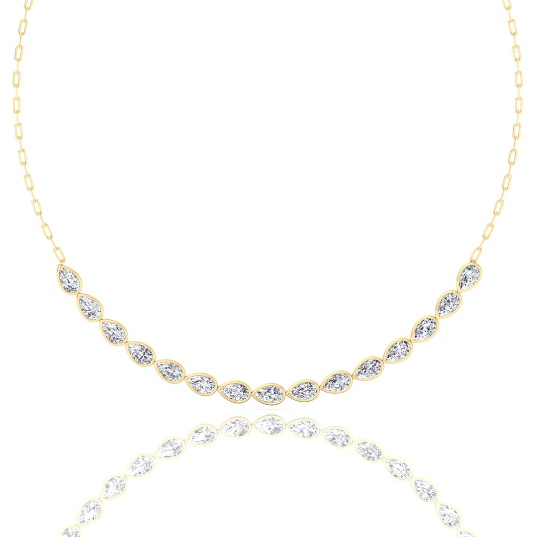 Paper Clip and Pear Shape Bezel Set Diamond Tennis Necklace Yellow Gold 18K