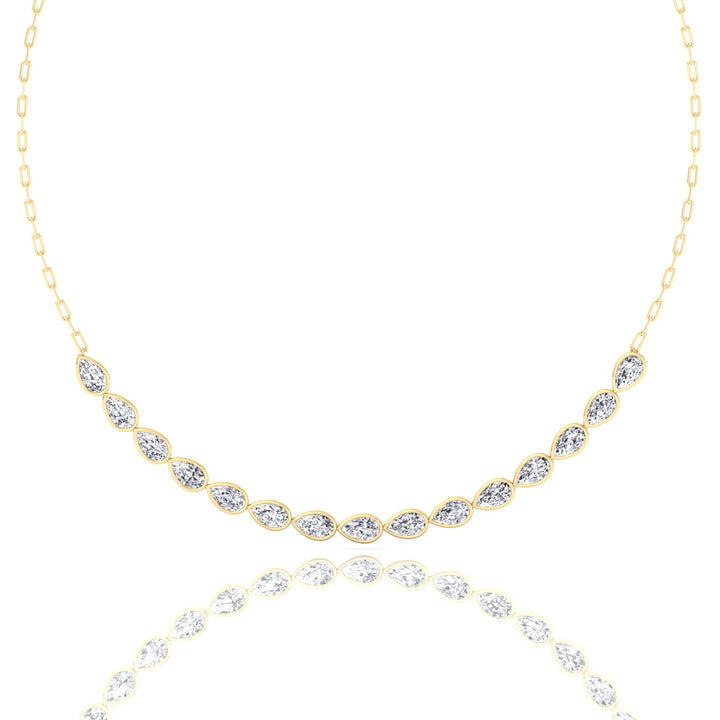 Paper Clip and Pear Shape Bezel Set Diamond Tennis Necklace Yellow Gold 18K
