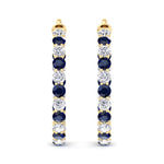 Alternating Natural Blue Sapphire and Diamond Inside Out Hoop Earrings Yellow Gold 14K
