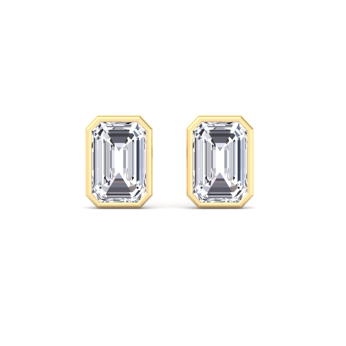 Cheza - Bezel Set Emerald Shape Diamond Studs - Gem Jewelers Co