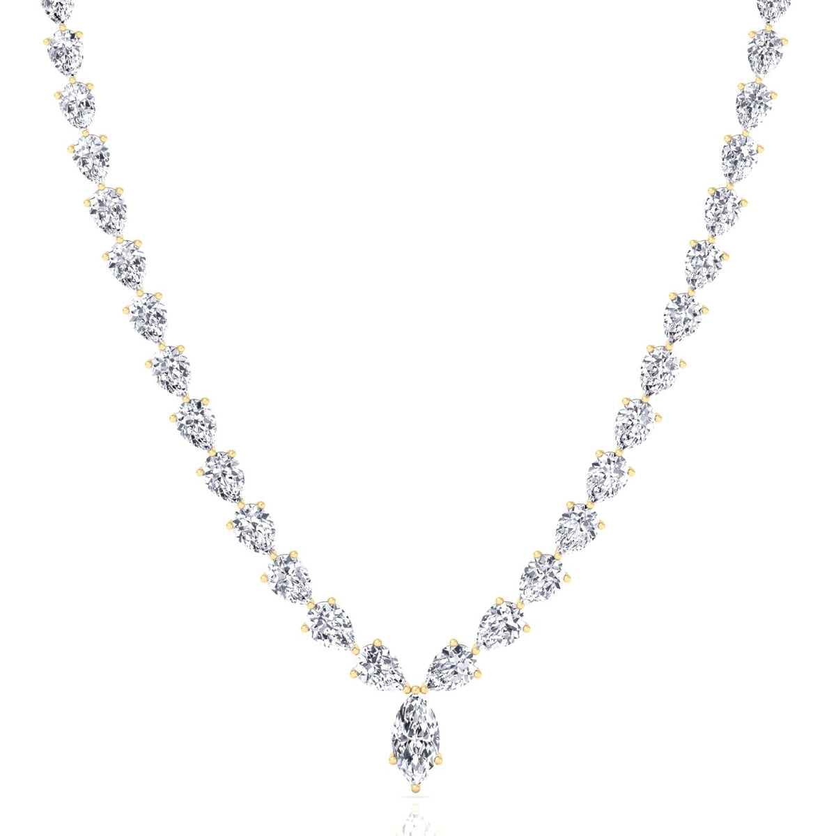 Pear Shape Natural Diamond Tennis Necklace Yellow Gold 14K