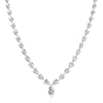 Pear Shape Natural Diamond Tennis Necklace Yellow Gold 14K