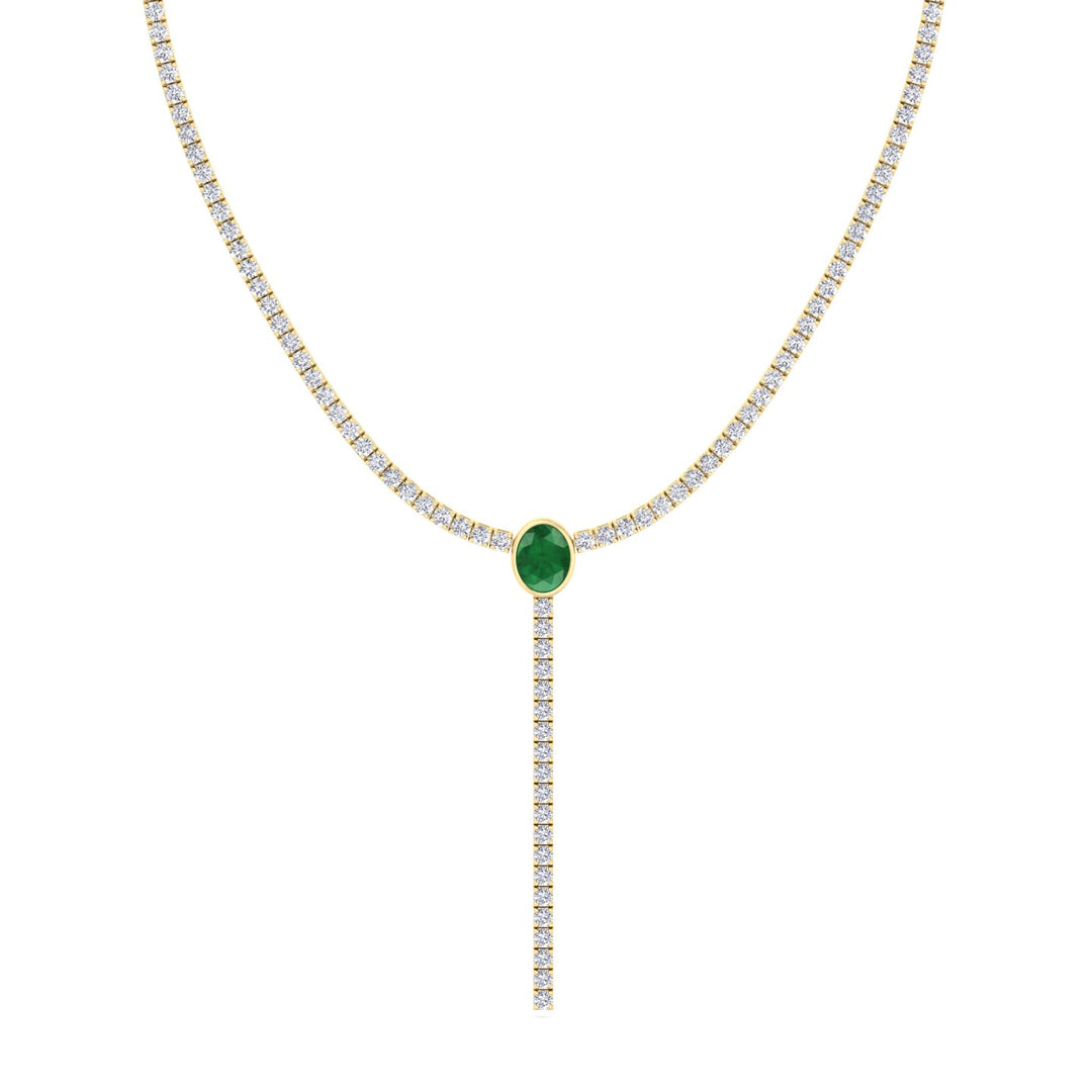 10.50CT T.W Round Natural Diamond Lariat Tennis Necklace with Natural Green Emerald Centerpiece