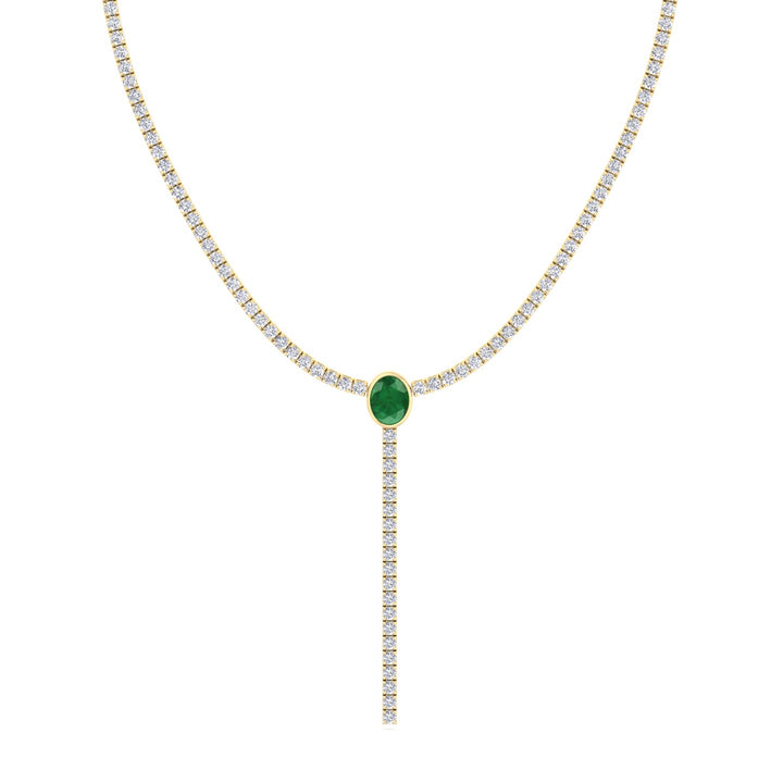 10.50CT T.W Round Natural Diamond Lariat Tennis Necklace with Natural Green Emerald Centerpiece