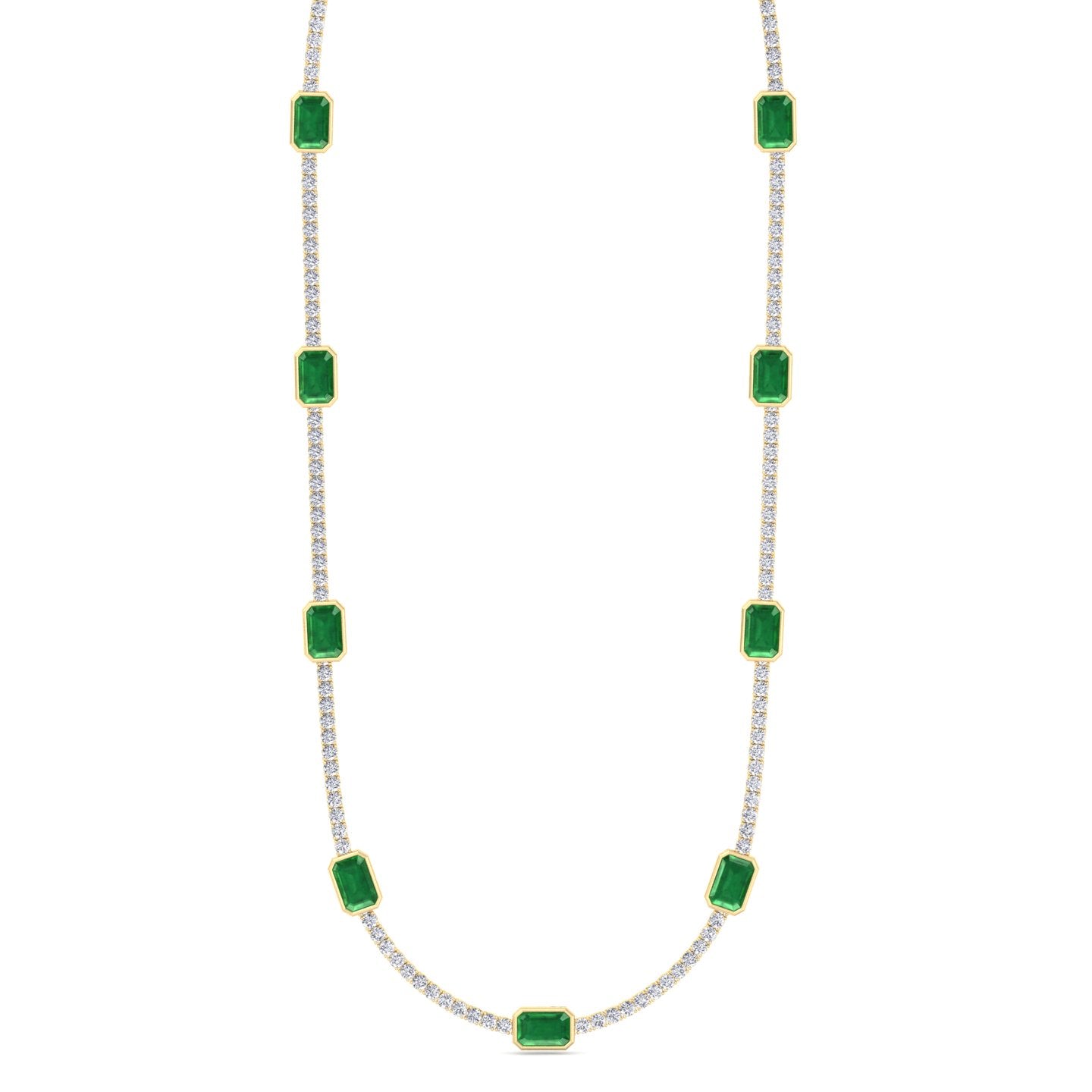 11CT Natural Diamond Green Emerald Station Necklace
