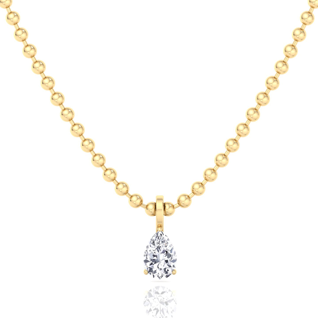 Natural Diamond Beaded Necklace with Pear Pendant