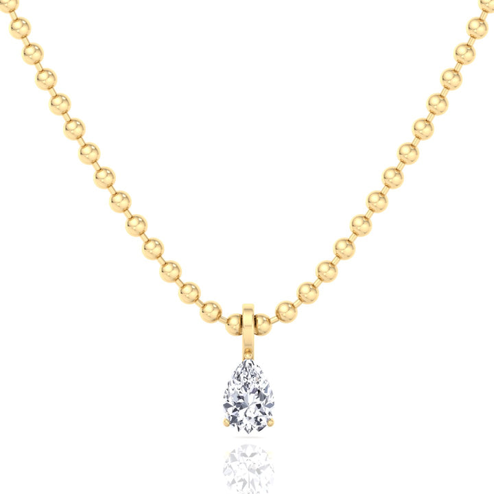 Natural Diamond Beaded Necklace with Pear Pendant