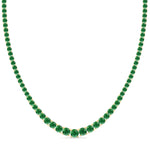 4 Prong Graduated Natural Green Emerald Tennis Necklace Yellow Gold 18K