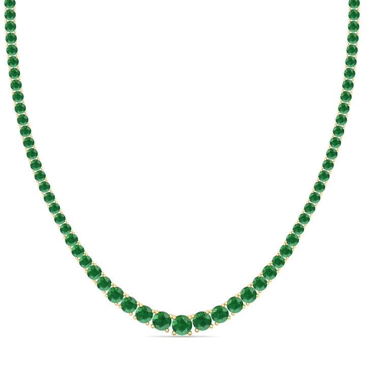 4 Prong Graduated Natural Green Emerald Tennis Necklace Yellow Gold 18K