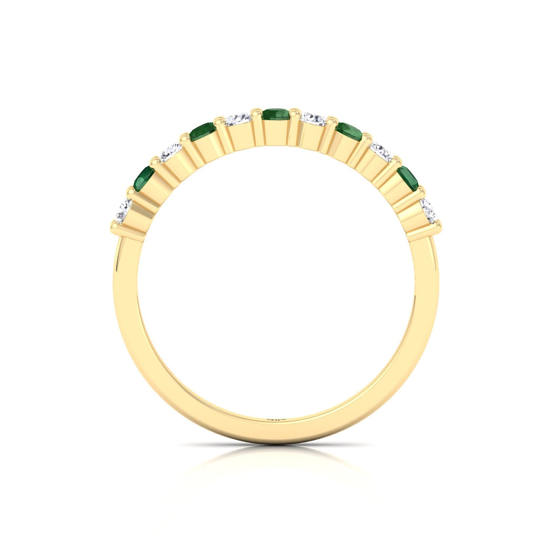 0.70CT Round Alternating Natural Green Emerald and Diamonds Halfway Eternity Band