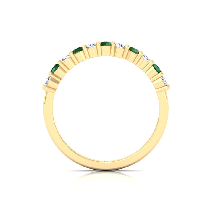 0.70CT Round Alternating Natural Green Emerald and Diamonds Halfway Eternity Band