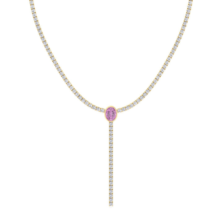 10.50CT T.W Round Natural Diamond Lariat Tennis Necklace with Natural Pink Sapphire Centerpiece