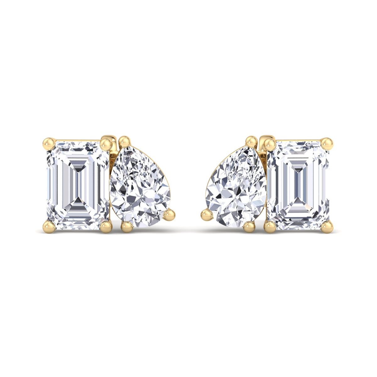 Emerald and Pear Shape Toi Et Moi Natural Diamond Studs yellow  2