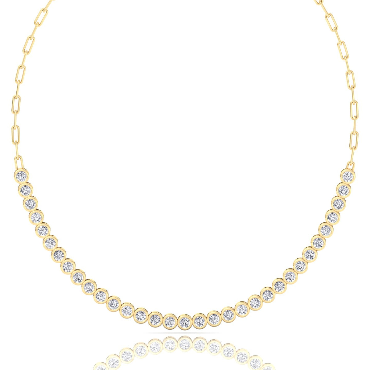 Paper Clip and Bezel Set Diamond Tennis Necklace-8CT-14K- All Yellow Gold