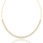 Paper Clip and Bezel Set Diamond Tennis Necklace-8CT-14K- All Yellow Gold