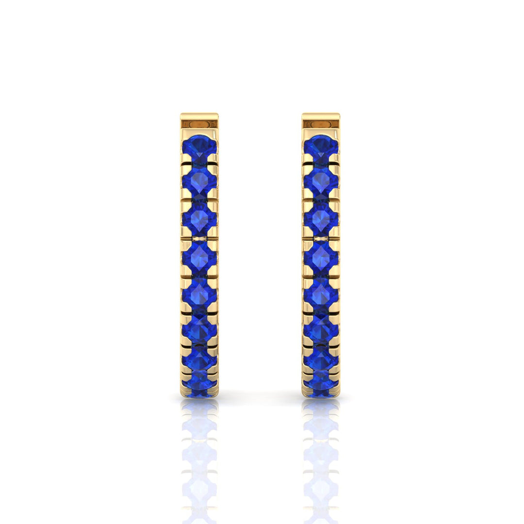 Natural Blue Sapphire Round Shape Huggie Hoop Earrings Yellow Gold 18K 1