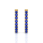 Natural Blue Sapphire Round Shape Huggie Hoop Earrings Yellow Gold 18K 1