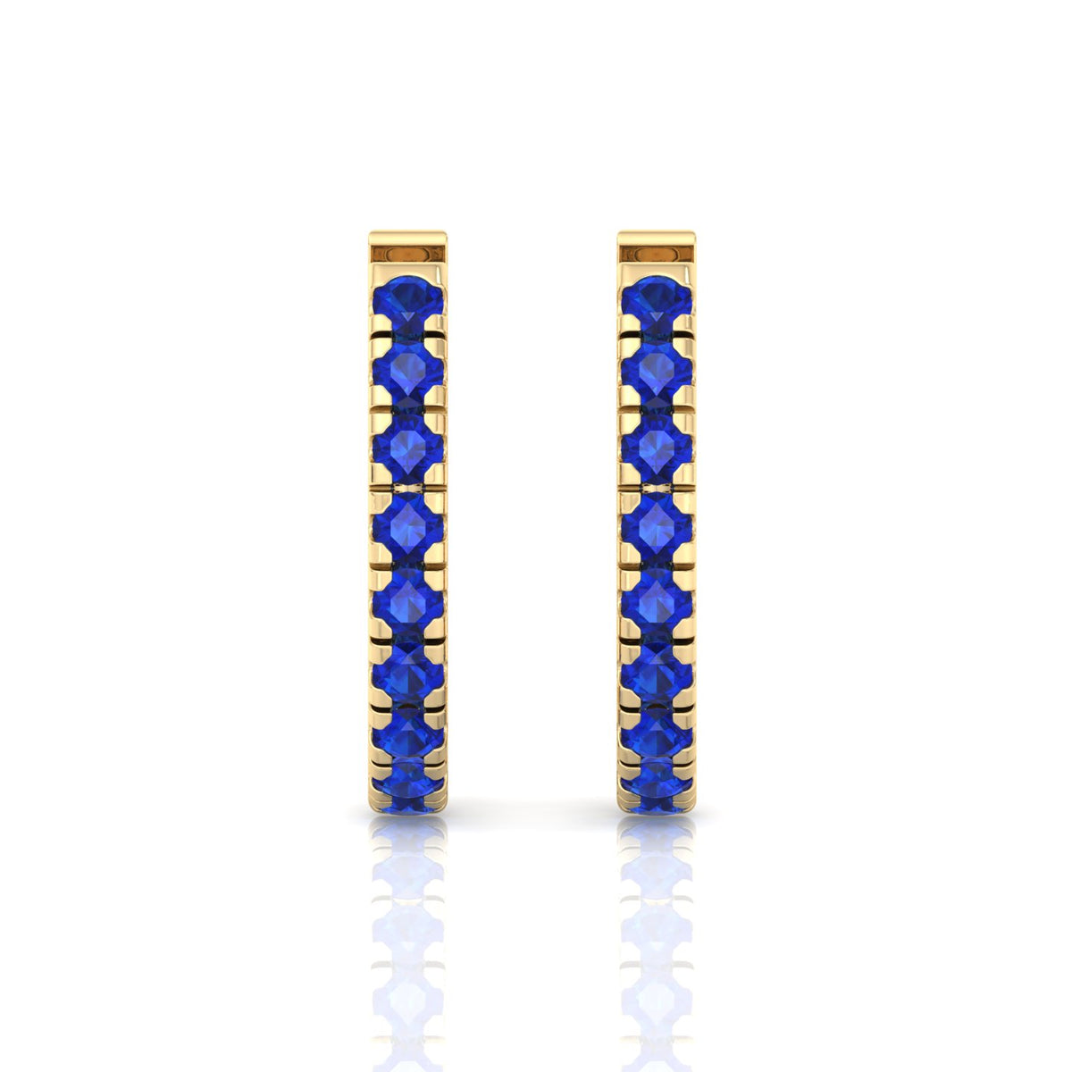Natural Blue Sapphire Round Shape Huggie Hoop Earrings Yellow Gold 18K 1