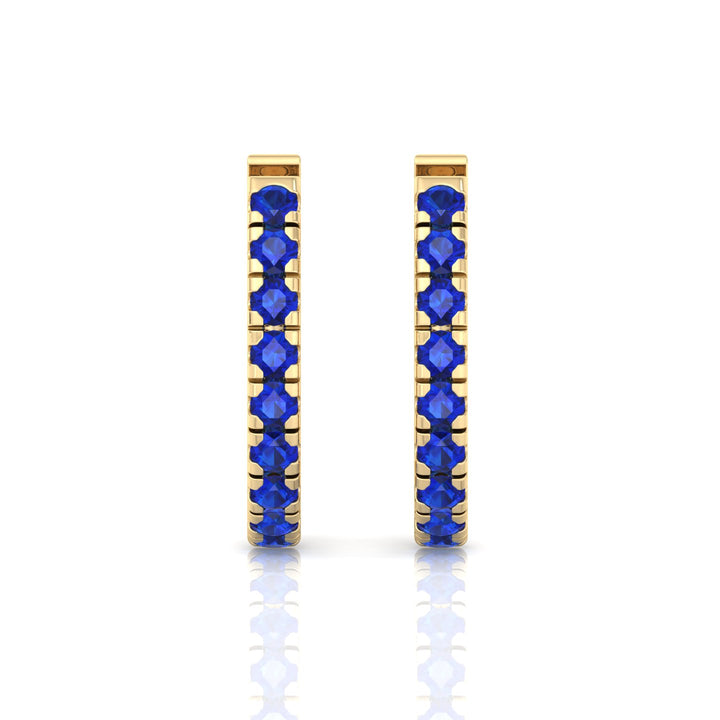 Natural Blue Sapphire Round Shape Huggie Hoop Earrings Yellow Gold 18K 1