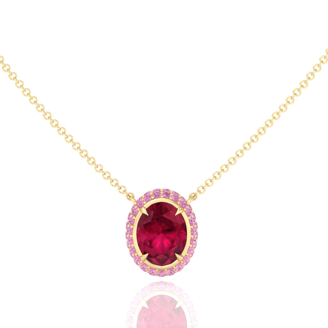 (3.5CT T.W.) Natural Pink Sapphire and Ruby Pendant Yellow Gold 18K