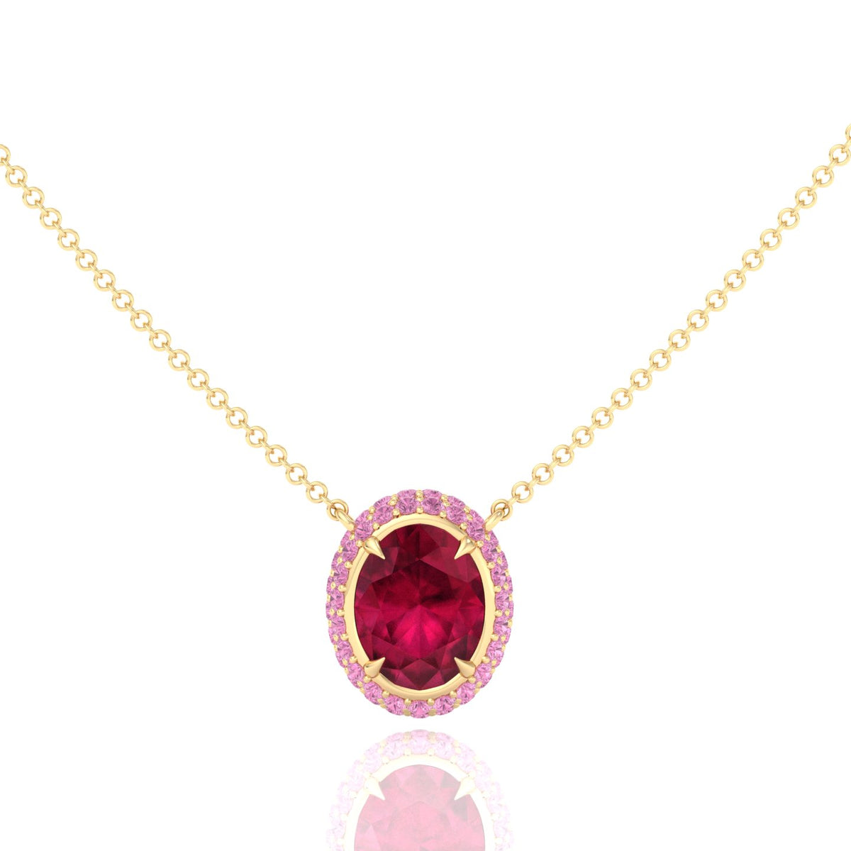 (3.5CT T.W.) Natural Pink Sapphire and Ruby Pendant Yellow Gold 18K