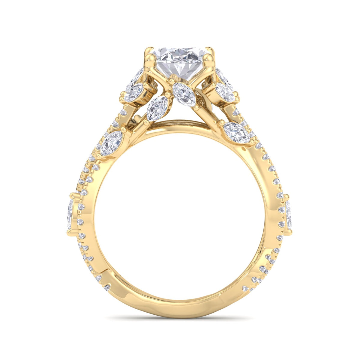 Fiorella - Oval Shape Diamond Engagement Ring with Marquise Shape Side stones and Twisted Pave Band - Gem Jewelers Co