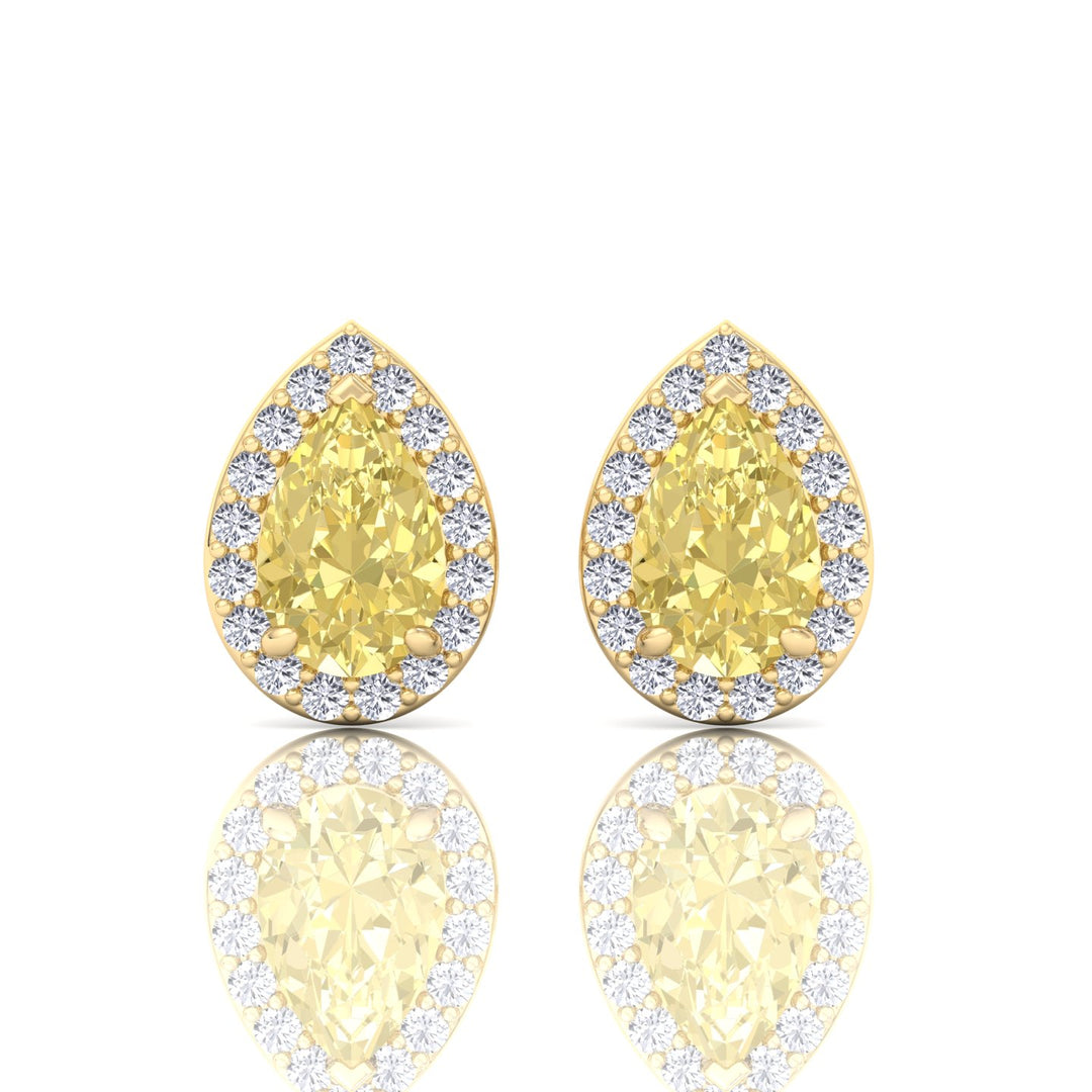 Pear Cut Natural Fancy Yellow Diamond Halo Studs