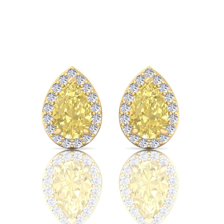 Pear Cut Natural Fancy Yellow Diamond Halo Studs