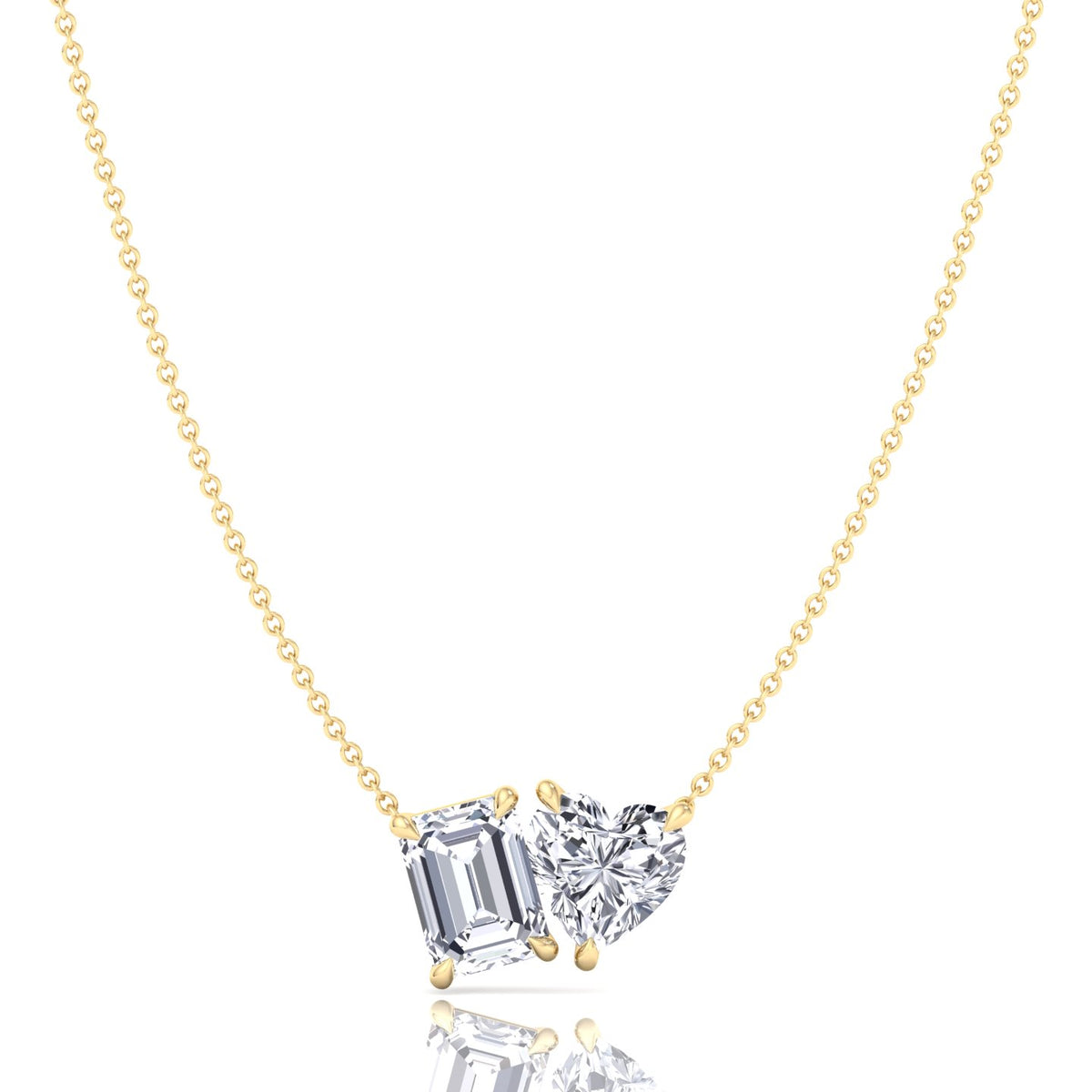 Toi Et Moi Emerald & Heart Shape Natural Diamond Pendant-14K-18K--Yellow Gold