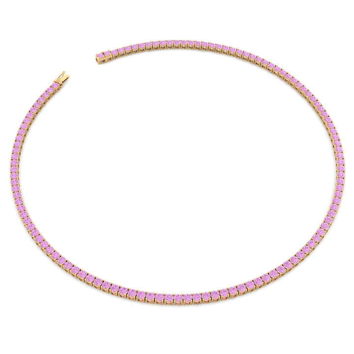 Natural Pink Sapphire Tennis Necklace - 14K Solid Gold