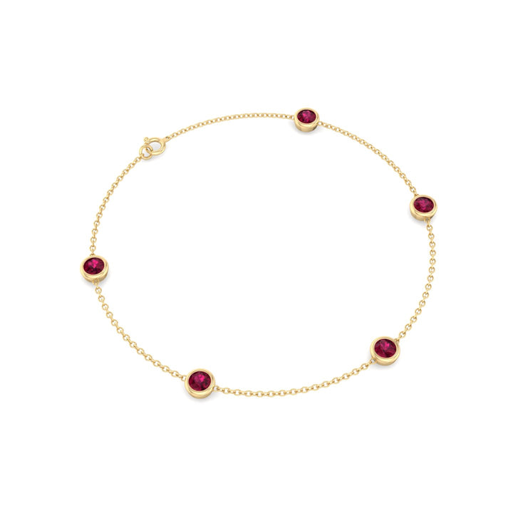 1.25CT Round Natural Red Rubies By The Yard Bracelet in Solid Gold