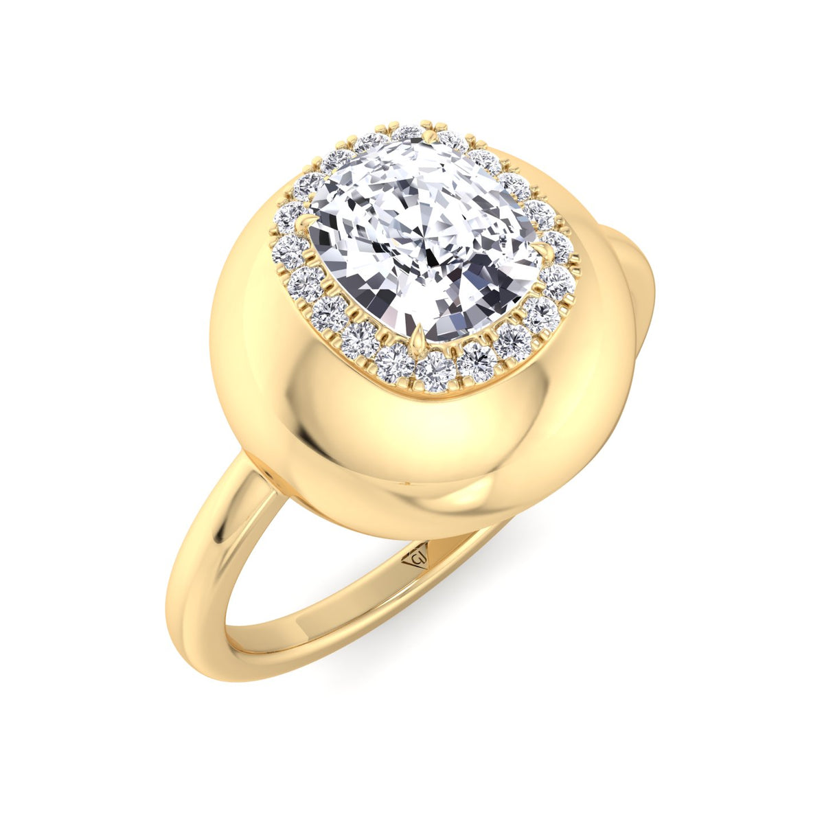 Inez - Bubble Bezel Cushion Shape Halo Diamond Engagement Ring - Gem Jewelers Co