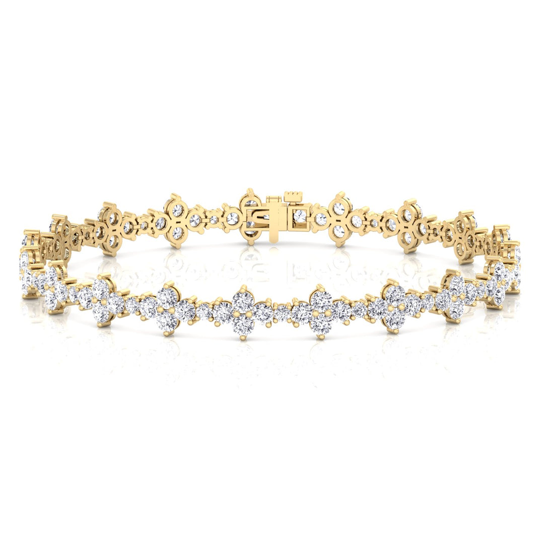 Round Floral Style Natural Diamond Tennis Bracelet YG