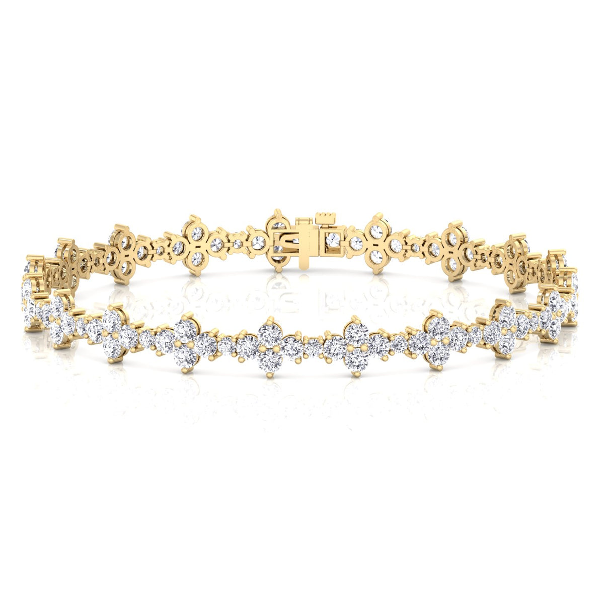 Round Floral Style Natural Diamond Tennis Bracelet YG