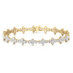 Round Floral Style Natural Diamond Tennis Bracelet YG